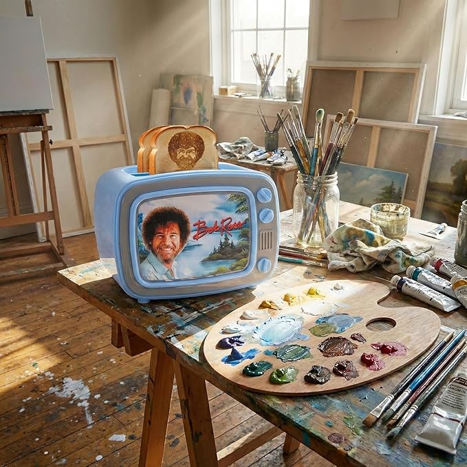 Uncanny Brands Bob Ross Retro TV Toaster with Light Up Frame Two Slice Model with Bob Ross Artwork Themed Kitchen Appliance