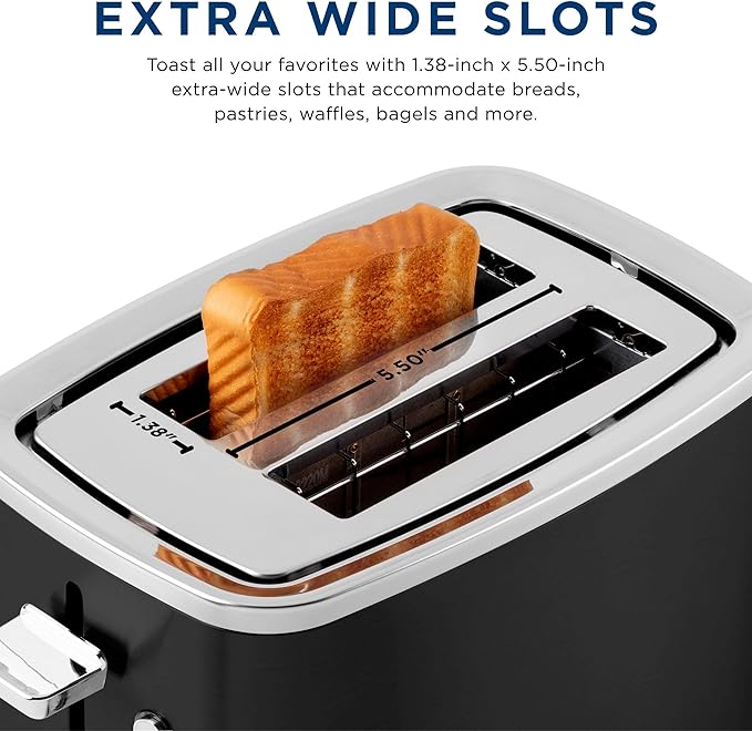 GE 2 Slice Black Stainless Steel Toaster Extra Wide Slots for Toasting Bagels Breads Waffles &amp More 7 Adjustable Shade Settings Removable Crumb Tray Countertop Kitchen Essentials 850 Watts