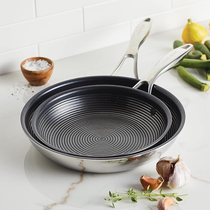 Circulon Clad Stainless Steel Frying Pans/Skillet Set with Hybrid SteelShield and Nonstick Technology 10 Inch and 8.5 Inch Silver