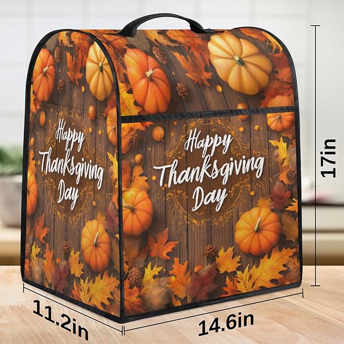 cfpolar Kitchen Aid Mixer Cover Compatible with 6-8 Quarts Thanksgiving Pumpkin Fall Leaves Stand Mixer Cover Kitchen Aid Mixers Accessories Appliance Organizer Bag Dust Covers with Zipper Pocket