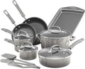 Rachael Ray Brights Nonstick Cookware Pots and Pans Set 14 Piece Sea Salt Gray