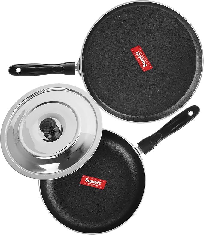 Sumeet 2.6mm Thick Non-Stick Red Chilli Cookware set (Dosa Tawa – 26.5cm Dia + Fry pan – 1.5Ltr Capacity – 21cm Dia)