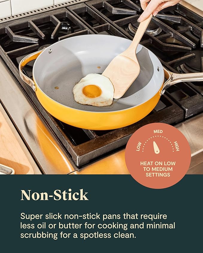 Caraway Non-stick Ceramic Cookware Set (12 Piece) Pots Pans Lids and Kitchen Storage - PFAS &amp PFOA Free - Oven Safe Pan Set &amp Compatible with All Stovetops - Perracotta