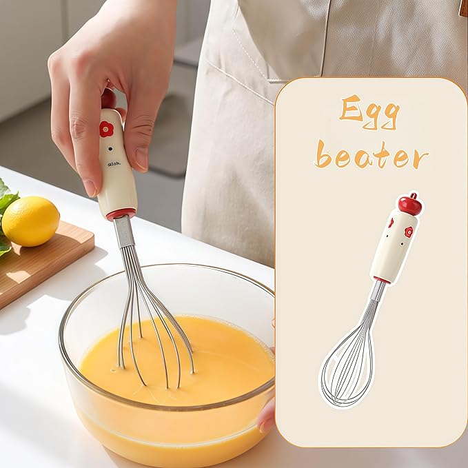 Stainless Steel Kitchen Utensil Set 5-Piece Cooking Tools with Whisk Potato Masher Slotted Spoon Egg Separator &amp Mixing Spoon – Durable PP Handle Essential Baking &amp Cooking Gadget Kit