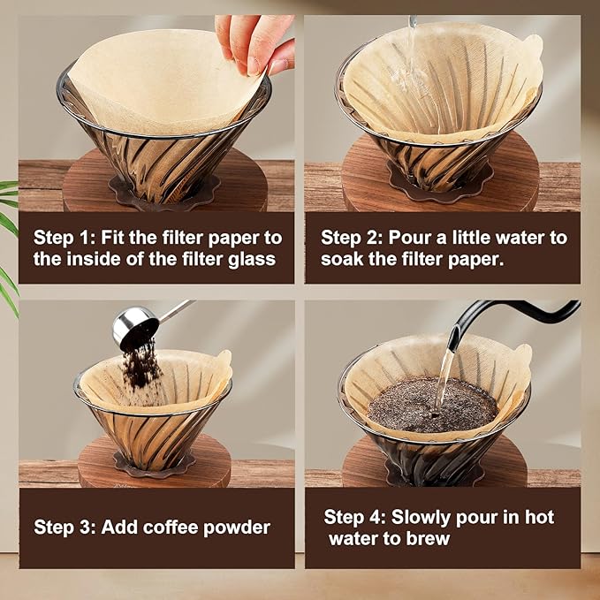 Mongdio Pour Over Coffee Maker 20 oz High-Heat Borosilicate Glass Coffee Maker with 100pcs Paper Filters Walnut Handle &amp Glass Lid Drip Coffee Maker Set for Home Café Restaurant - 600ml Gray