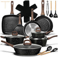 EWFEN 25 Pcs Pots and Pans Set Nonstick Ceramic Cookware Sets Healthy Non-Toxic Large Capacity Induction Compatible Cooking Set with Frying Pans &amp Saucepans PFAS/PTFE/PFOA Free Classic Blac