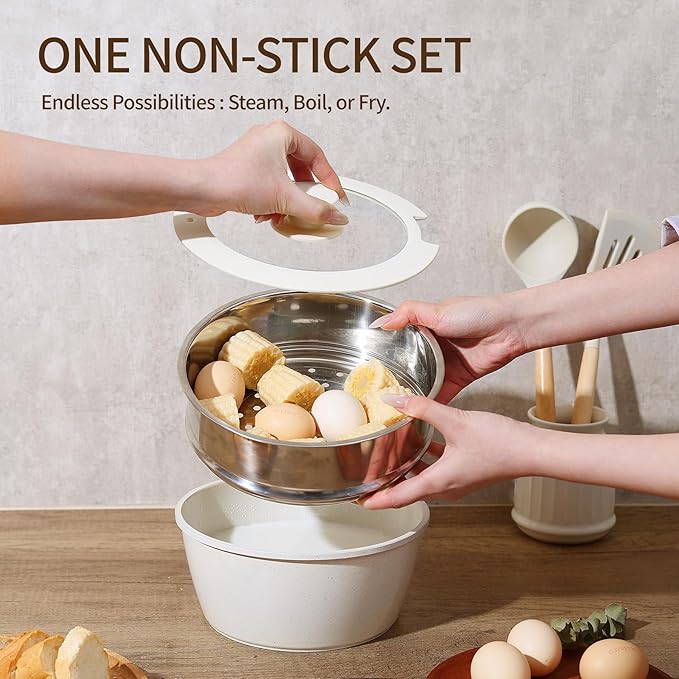 21PCS Pots and Pans Set Ceramic Pots and Pans Set Non Stick Removable Handle Stackable Nonstick Cookware Set Non Stick for Cooking
