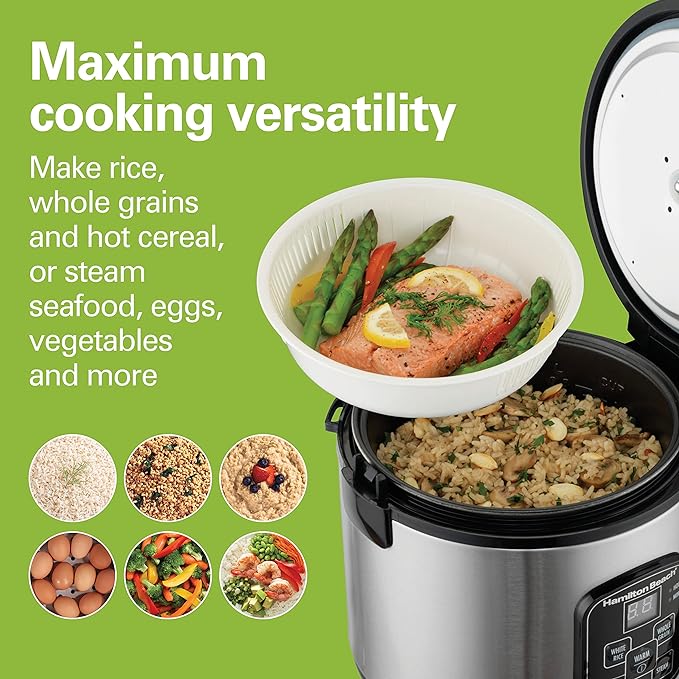 Hamilton Beach 14 Cup Digital Programmable Rice Cooker Steamer &amp Food Cooker Bundle With 8 Cup Cooker