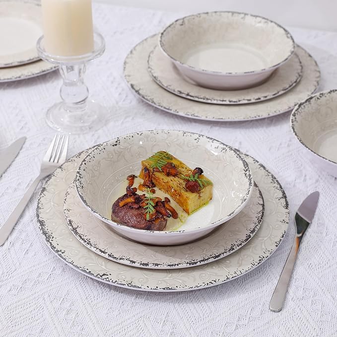 Melamine Dinnerware Set for 4 12-Piece Rusty Gray – BPA-Free Dishwasher-Safe Plates &amp Bowls for Indoor Outdoor Dining Portable and Reusable