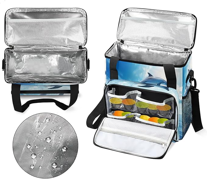 Ocean Sea Dolphin Travel Coffee Maker Carrying Bag Large Organizer Storage Tote Bag Insulated Reusable Cooler Grocery Bags