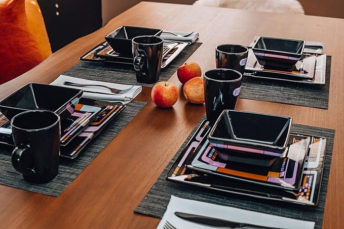 Star Trek: The Next Generation LCARS Interface 16-Piece Ceramic Dinnerware Set | Collectible Kitchen Dish Set | Includes Dinner Plates Salad Plates Bowls Mugs | Place Setting For 4