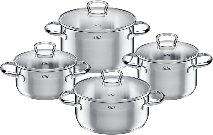 Silit 2109273608 Toskana Glass Lid Pot Set Silver 4-Piece