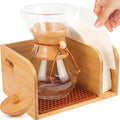 Bamboo Caddy with Lid &amp Heatproof Trivets Mat for Chemex CoffeeMakers - Designed for Chemex Pour - Over Glass Coffeemaker(3/5/6/8/10Cup) for Bodum Pour Over Coffee makers - Bamboo cup not include