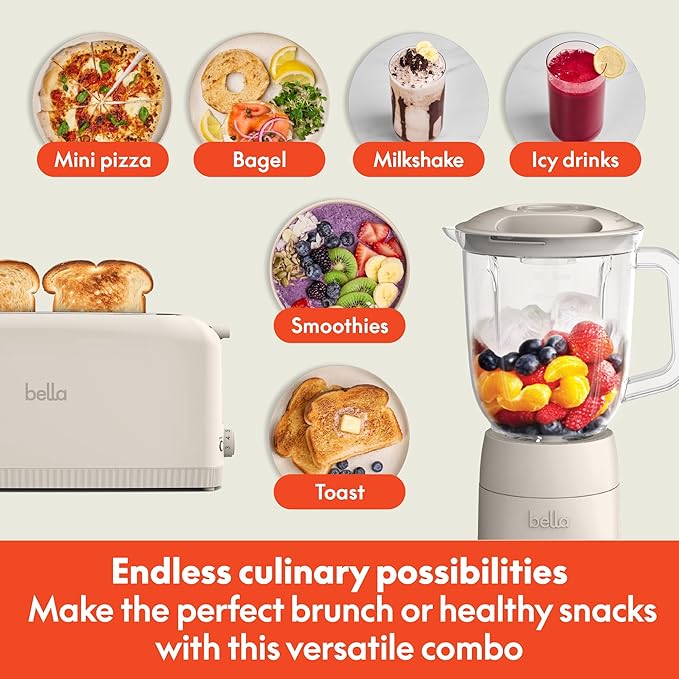 BELLA 10 speed Flip &amp Store Countertop Blender + 2 Slice Slim toaster Fits-anywhere™ Kitchenware Smart Toaster w 6 Shades Control &amp Smoothie Blender w 48oz Capacity Pitcher Oatmilk