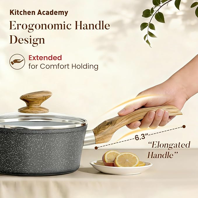 Kitchen Academy Induction Cookware Sets - 12 Piece Gray Cooking Pan Set Granite Nonstick Pots and Pans Set