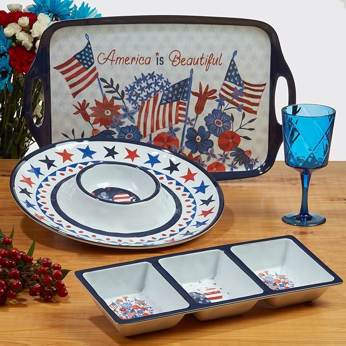 Certified International Stars &amp Stripes 12 Piece Melamine Dinnerware Set Service For 4