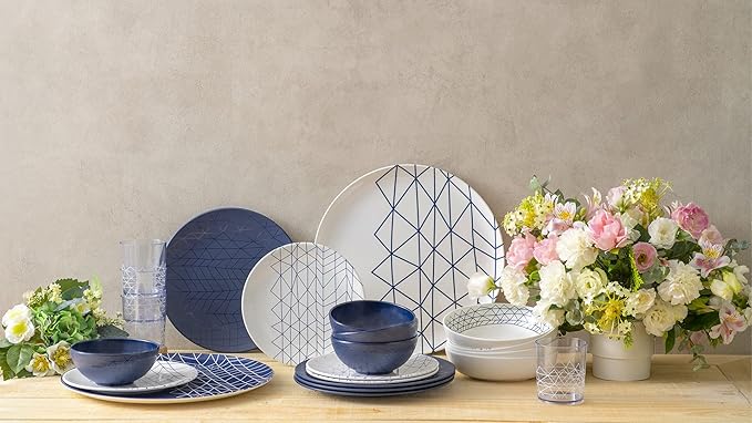 bzyoo Spidy Navy Collection: 12 PCS Dinnerware set 100% Melamine Plate Bowl &amp Tumbler &amp Platter Set for Casual dining Indoor and Outdoor Dining Party…