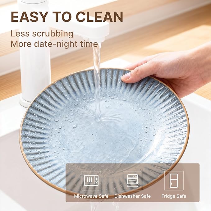 Reactive Glaze Stoneware Dinnerware Set Service for 2 8 Piece Ceramic Plates and Bowls with Deep Pasta Bowls Chip Resistant Microwave &amp Dishwasher Safe