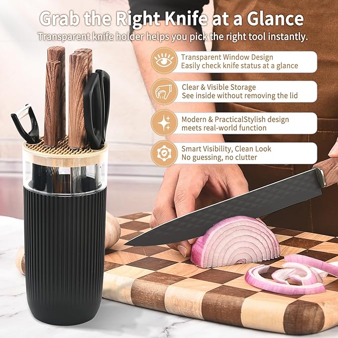 Knife Set 7-Piece Kitchen Knife Set with Sharp Chef and Meat Knives Anti-Rust Utility Knives Set for Kitchen Kitchen Knife Block Set – Black