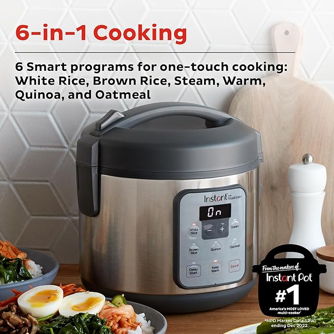 Instant Pot Zest 8 Cup One Touch Rice Cooker From the Makers of Instant Pot Steamer Cooks Rice Grains Quinoa and Oatmeal 8-cup cooked/4-cup uncooked No Pressure Cooking Functionality