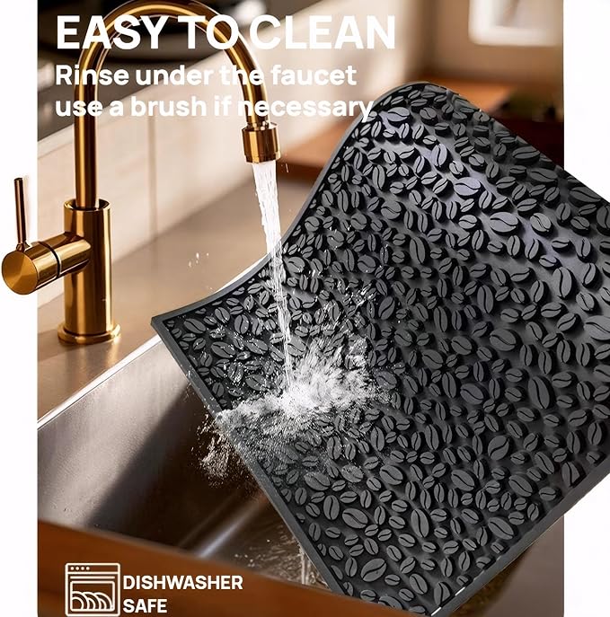 Coffee Bar Mats for Countertop Bar Decor Accessories Coffee Machine Tray for Countertop Non-slip Dish Drying Mat Rubber Barista Tools Pad Espresso Organizer (Black 18x12)