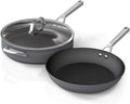 Ninja C33000 Foodi NeverStick Premium 3-Piece Cookware Set 12-Inch Fry Pan 5-Quart Sauté Pan with Glass Lid Hard-Anodized Nonstick Durable &amp Oven Safe to 500°F Slate Grey
