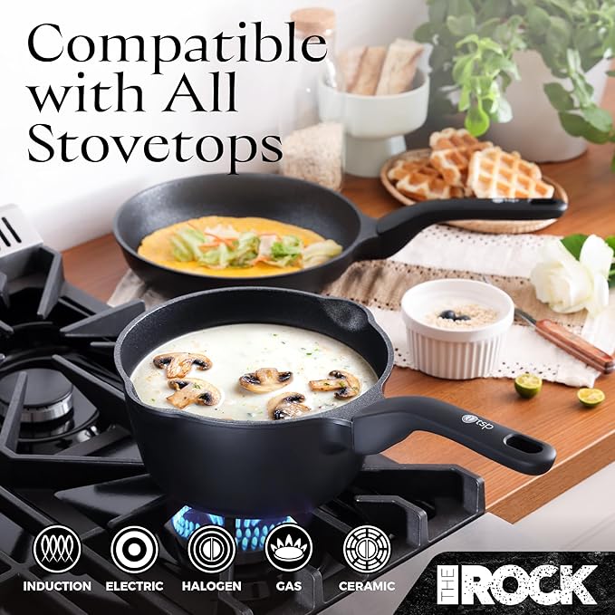 THE ROCK 1TSP 13PCS Cookware Set – Pots and Pans Set Non Stick with ROCK.TEC – Nothing Sticks Never Warps Lasts Longer – Healthy Multifunctional All-in-One Fry Pan Saucepan Stockpot &amp More