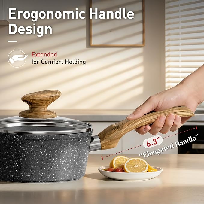 DishDelight Induction Pots and Pans Set 12 Piece Nonstick Cookware Granite Cooking Set with Frying Pans Gray