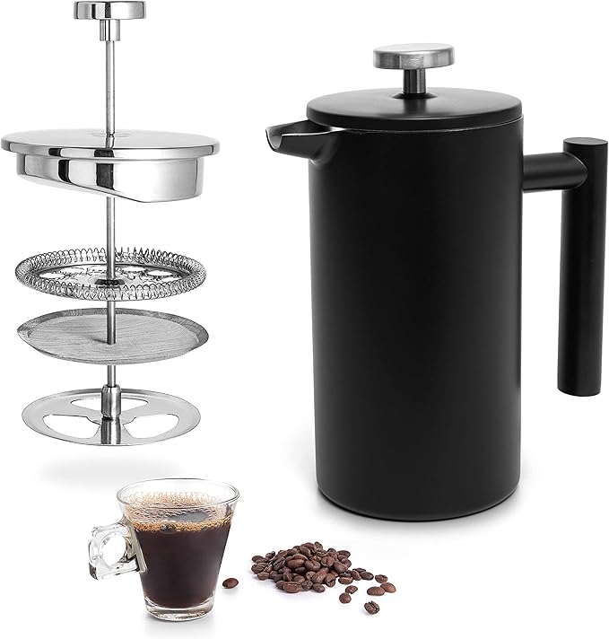 Mixpresso Black Stainless Steel French Press Coffee Maker 26 Oz 770 ml Double Wall Insulated French Press Stainless Steel Easy Clean Tea Brewer Easy Press Durable Metal Coffee Press