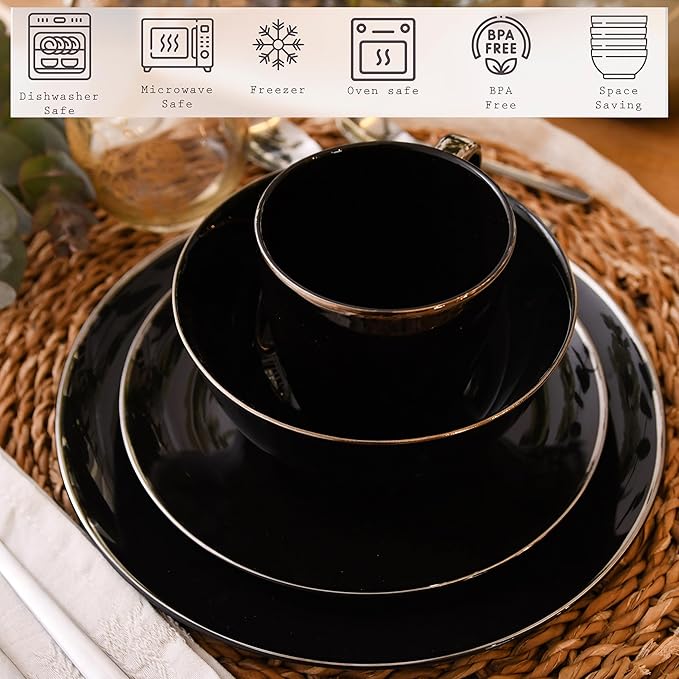 KOKEN Porcelain Dinnerware Set - 16 Pc Round Dinner Set with Mugs Microwave Safe
