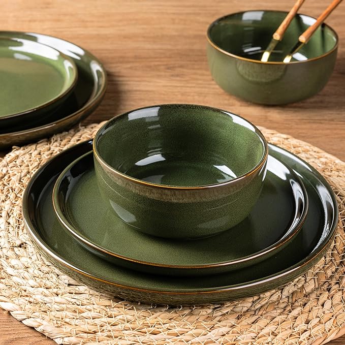 AmorArc Stoneware Dinnerware SetsRound Reactive Glaze Ceramic Plates and Bowls SetHighly Scrath Resistant | Dishwasher &amp Microwave Safe DishesService for 6 (18pc)