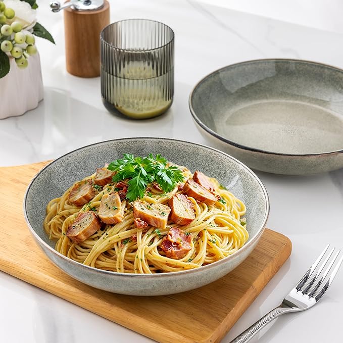AmorArc Ceramic Dinnerware Sets for 4 12 Pieces Handpainted Plates and Bowls Set with Reactive Glaze Scratch Resistant Stoneware Dishes Set Dishwasher &amp Microwave Safe (16pc)
