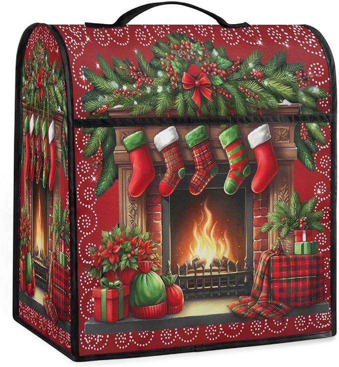 Kitchen Aid Mixer Cover Christmas Stockings Xmas Stand Mixer Cover Compatible with 6-8 Quarts Stand Mixers Dust Covers with Zipper Pocket Foldable Washable Kitchen Aid Organizer Bag