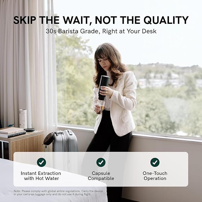 OutIn Nano Portable Electric Espresso Machine Travel Coffee Maker for Camping Car Coffee Maker Self-Heating with USB-C With Ground Coffee &amp NS Capsule for RV Hiking Office