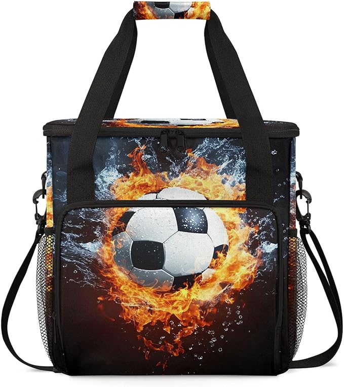 Fire Soccer Ball Coffee Maker Travel Bag Sports Football Insulated Grocery Bag Travel Picnic Leakproof Cooler Bags With Shoulder Strap