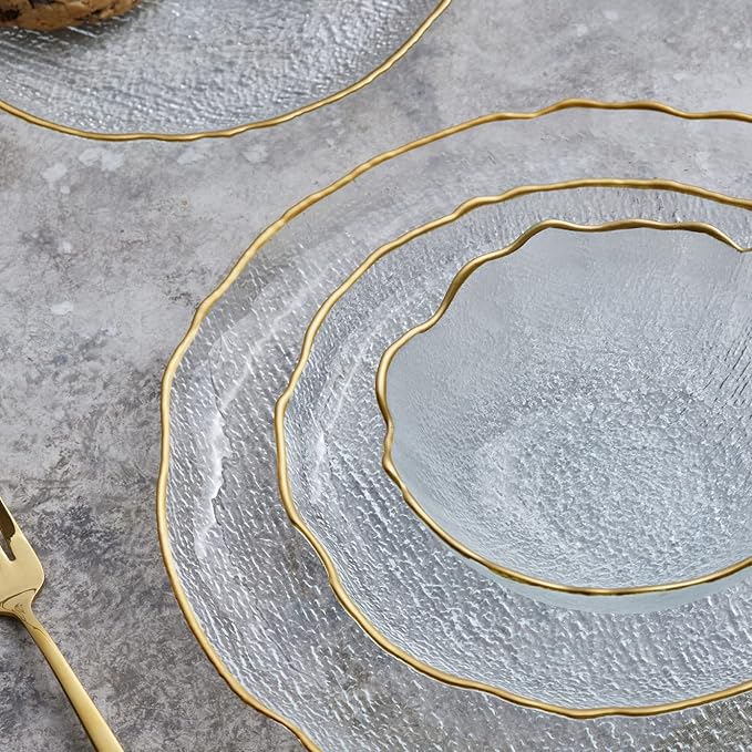 Karaca Milanda Gold Glass Dinnerware Set for 4 People 12 Pieces Transparent Gold