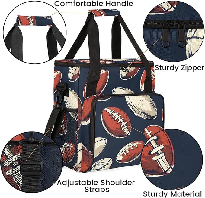 Football Coffee Maker Travel Bag Sports Insulated Grocery Bag Travel Picnic Leakproof Cooler Bags With Shoulder Strap