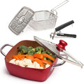 Moss &amp Stone 5 Pcs Red Copper Chef Cookware Non Stick Deep Frying Pan Fry Basket Steamer Rack Dishwasher &amp Oven Safe 5 Qt Deep Square Pan Induction Copper Cookware Set - 9.5 x 3.5
