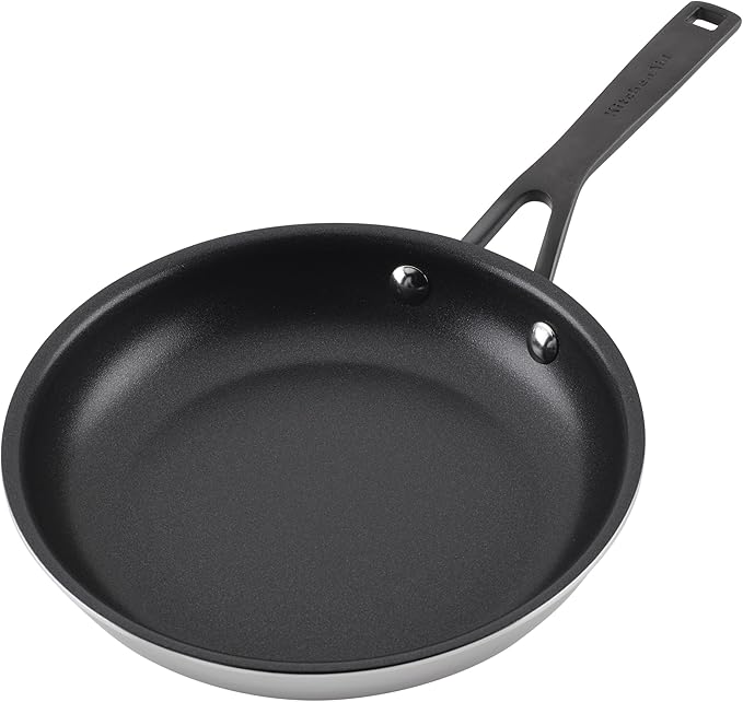 KitchenAid 5-Ply Clad Stainless Steel and Nonstick Induction Frying Pans/Skillet Set 8.25 Inch and 12.25 Inch - Polished Stainless Steel