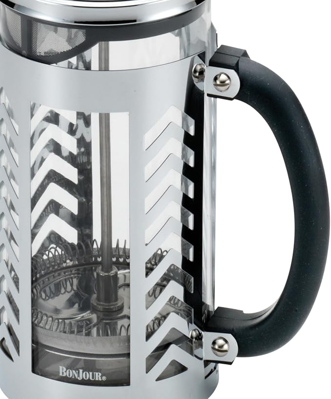 BonJour Coffee Glass and Stainless Steel French Press 33.8-Ounce Chevron