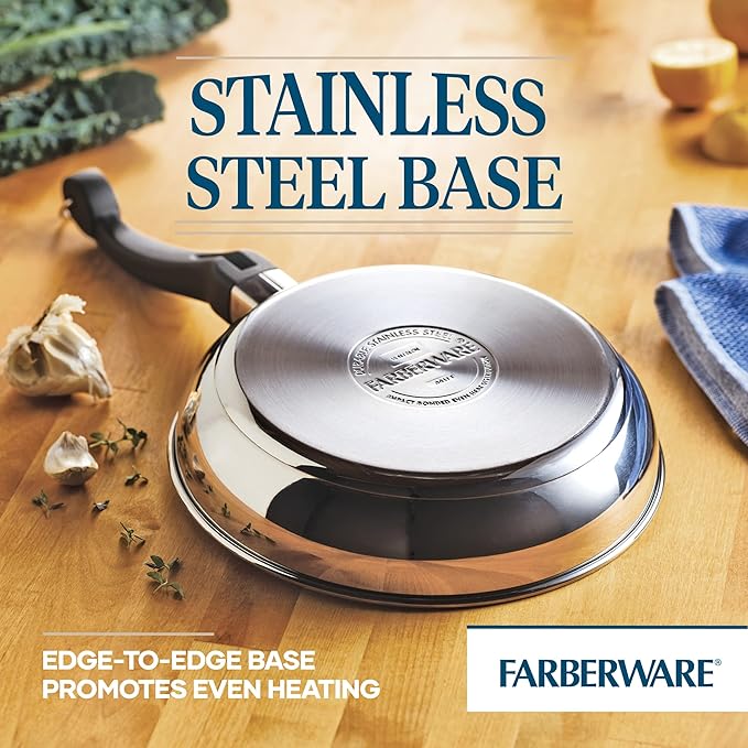 Farberware Classic Traditions Stainless Steel Cookware Induction Pots and Pans Set with Prestige Cooking Utensils 12 Piece - Stainless Steel