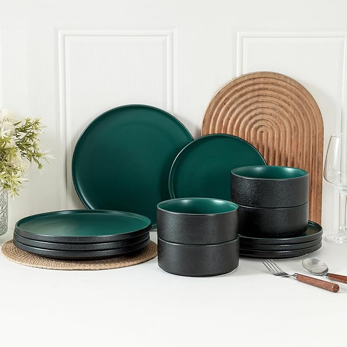 Stoneware Cereal and Soup Bowls Set of 4 6 Inch Matte Glaze Ceramic Bowls for Breakfast &amp Oatmeal Microwave and Dishwasher Safe Matte Green