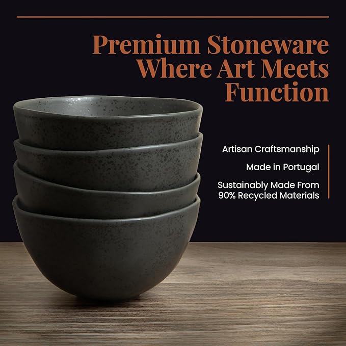 Trasa Home by Larder &amp Vine Eco-Friendly High Fired Artisan Stoneware Organic &amp Modern Dinnerware 16 piece set 4 place settings (Charcoal)