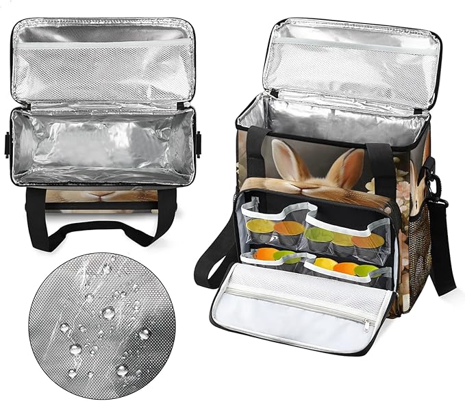 Cute Bunny Easter Eggs Coffee Maker Carring Bag Large Insulated Storage Organizer Case Tote Bags with Shoulder Strap for Travel Work Picnic