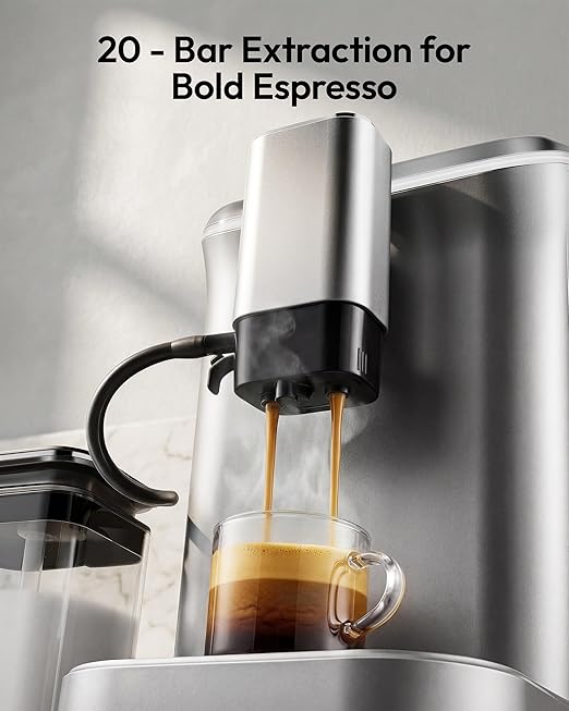 EUHOMY Fully Automatic Espresso Machine 20 Bar Coffee Maker with Grinder and Integrated Milk Frother Automatic Espresso Machine with Touch Screen 15-Grind Settings Coffee Machine for Home Silver