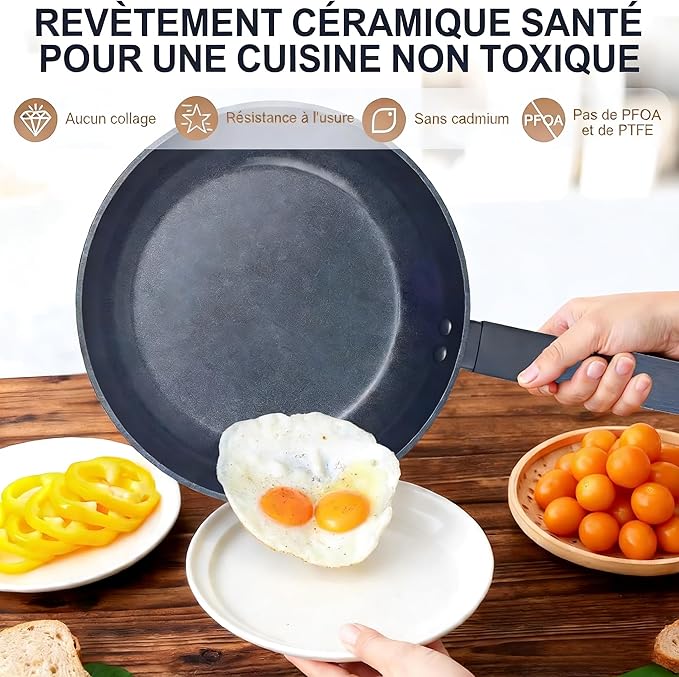 Nonstick Cookware Set Non Toxic 3-Piece Pots and Pans Set PFOA/PTFE Free Induction Ready &amp Dishwasher Safe Ceramic Coating for Easy Release