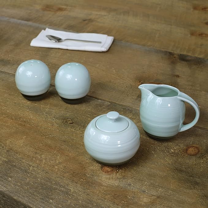 Euro Ceramica Diana 4 Piece Dinnerware Accessory Set 2.91 x 3.7 x 3.54 Mint Green/Graphic Grey (DIA-86-73112)