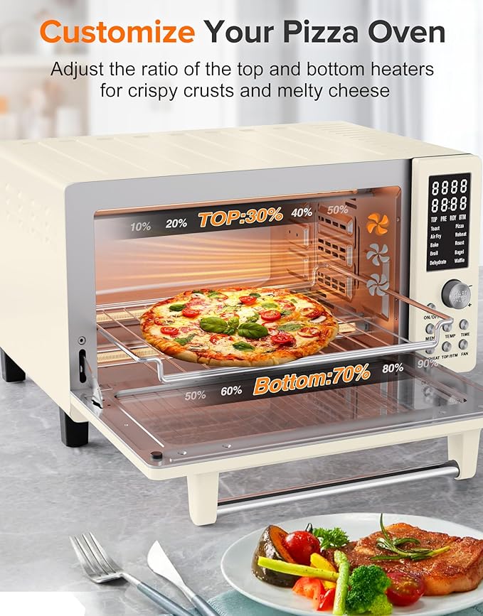 Nuwave Bravo Pro Smart Air Fryer Toaster Oven Combo Airfryer Convection Oven Countertop 10-in-1 Functions with Quicker &amp Even Crisp Technology 1800W 50-450°F PFAS-Free 21QT Vanilla Cream