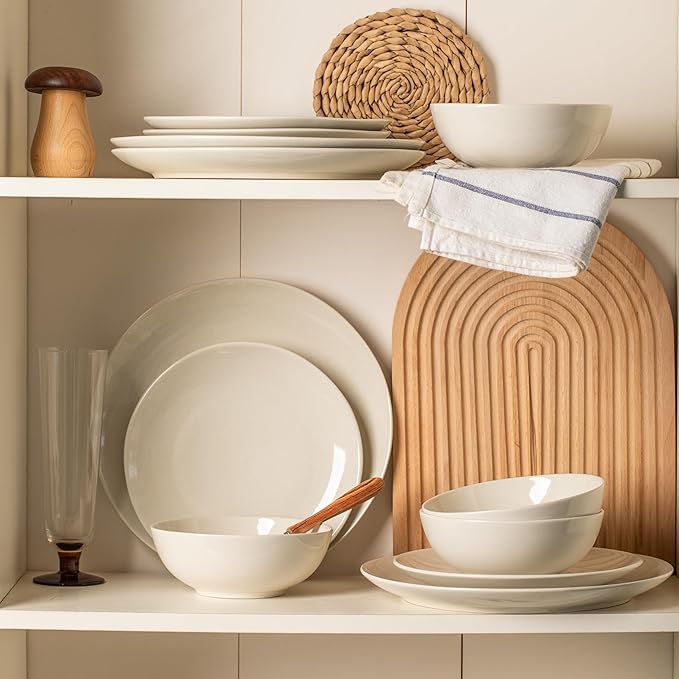 Ceramic Dinnerware Sets for 412 Pieces Plates and Bowls Sets Plates Pasta Bowls Soup Bowls Modern Stoneware Dishes Reaction Glaze (White)