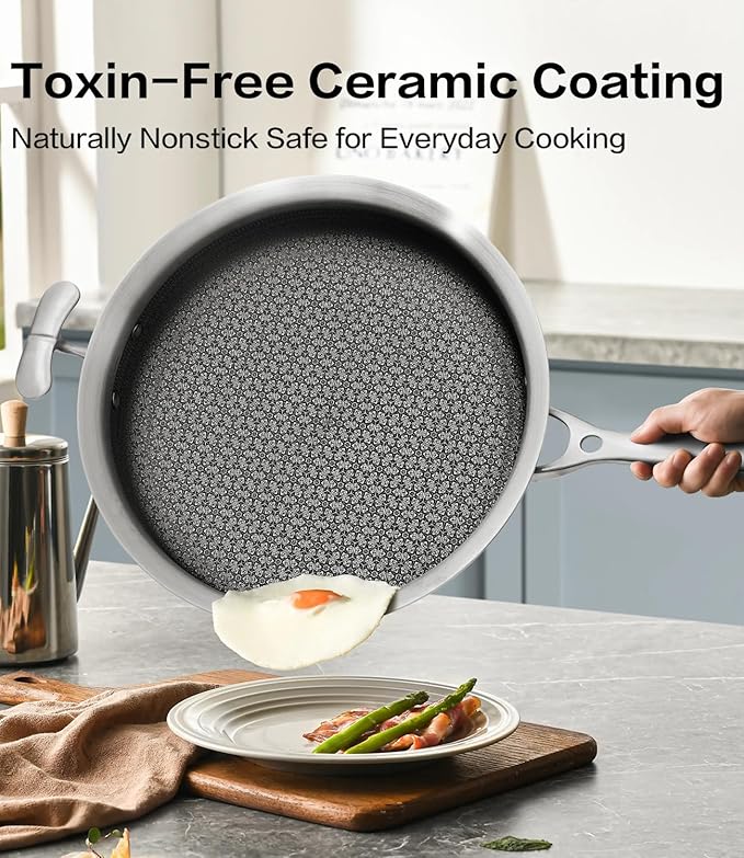 5-Ply Stainless Steel Cookware Set 6 Pcs Non Stick Pots and Pans Set with Steam-Return Lids Induction &amp Oven Safe Non Toxic PFOA PTFE PFOS Free Professional Chef Quality Cookware